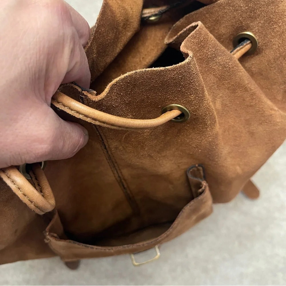 Patricia Nash Casape Brown Suede Drawstring Backpack Boho Western